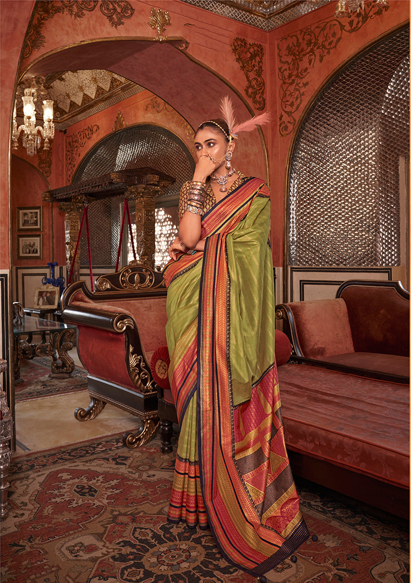 Monjolika Fashion Silk Weaving Zari Light Green Traditional Saree