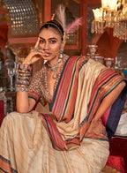 Monjolika Fashion Silk Weaving Zari Cream Traditional Saree