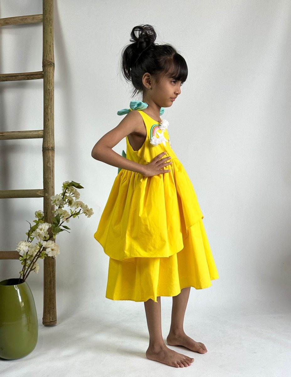 ArthLife Yellow Pepa Rainbow Partywear Dress