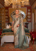 Monjolika Fashion Tussar Silk Digital Print Zari Border Grey Contemporary Saree