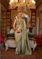 Monjolika Fashion Tussar Silk Digital Print Zari Border Light Green Contemporary Saree