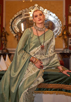 Monjolika Fashion Tussar Silk Digital Print Zari Border Light Green Contemporary Saree