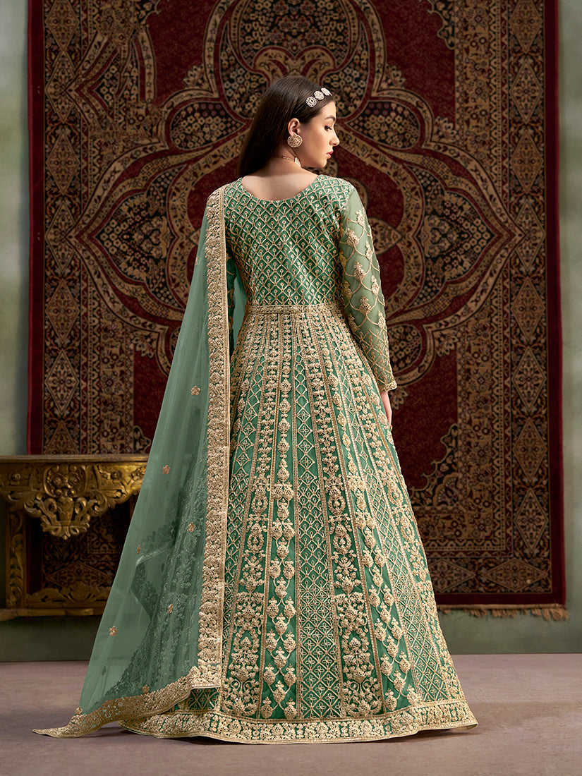Monjolika Fashion Light-Green Color Embroidered Santoon Net Salwar Suit - Distacart