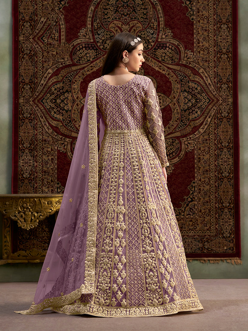 Monjolika Fashion Lilac Color Embroidered Santoon Net Salwar Suit - Distacart