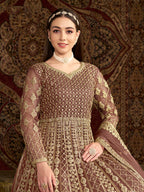 Monjolika Fashion Brown Color Embroidered Santoon Net Salwar Suit - Distacart