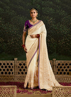 Monjolika Fashion Sequins Embroidered Border Work Dola Silk Cream Reception Classic Saree - Distacart