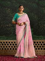 Monjolika Fashion Sequins Embroidered Border Work Dola Silk Pink Reception Classic Saree - Distacart