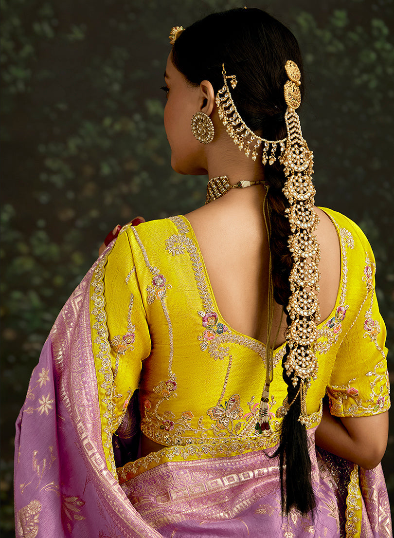 Monjolika Fashion Sequins Embroidered Border Work Dola Silk Lilac Reception Classic Saree - Distacart