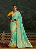 Monjolika Fashion Sequins Embroidered Border Work Dola Silk Turquoise Reception Classic Saree - Distacart