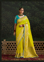 Monjolika Fashion Sequins Embroidered Border Work Dola Silk Light Olive Green Reception Classic Saree - Distacart