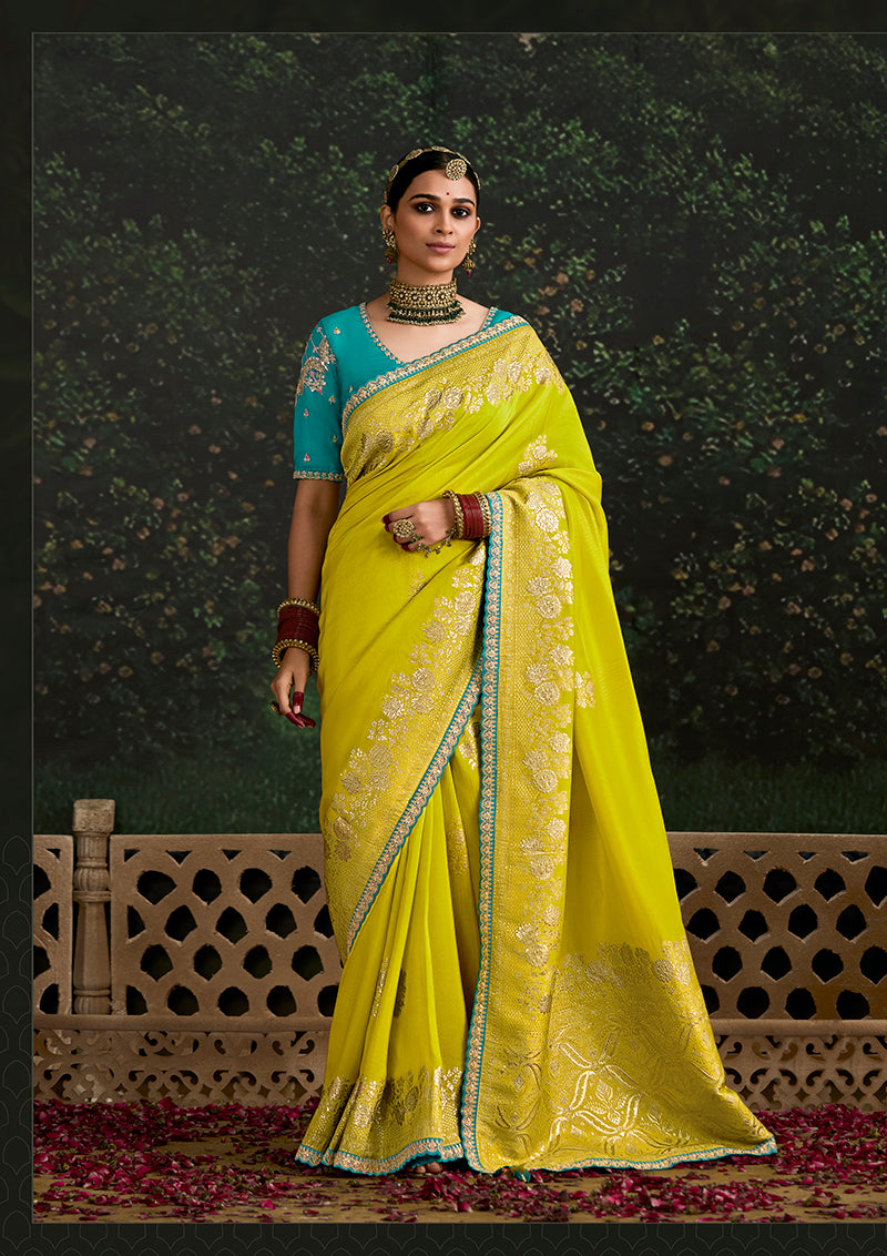 Monjolika Fashion Sequins Embroidered Border Work Dola Silk Light Olive Green Reception Classic Saree - Distacart