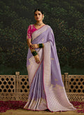 Monjolika Fashion Sequins Embroidered Border Work Dola Silk Lavender Reception Classic Saree - Distacart