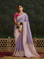 Monjolika Fashion Sequins Embroidered Border Work Dola Silk Lavender Reception Classic Saree - Distacart