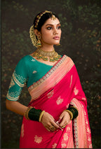 Monjolika Fashion Sequins Embroidered Border Work Dola Silk Crimson Reception Classic Saree - Distacart