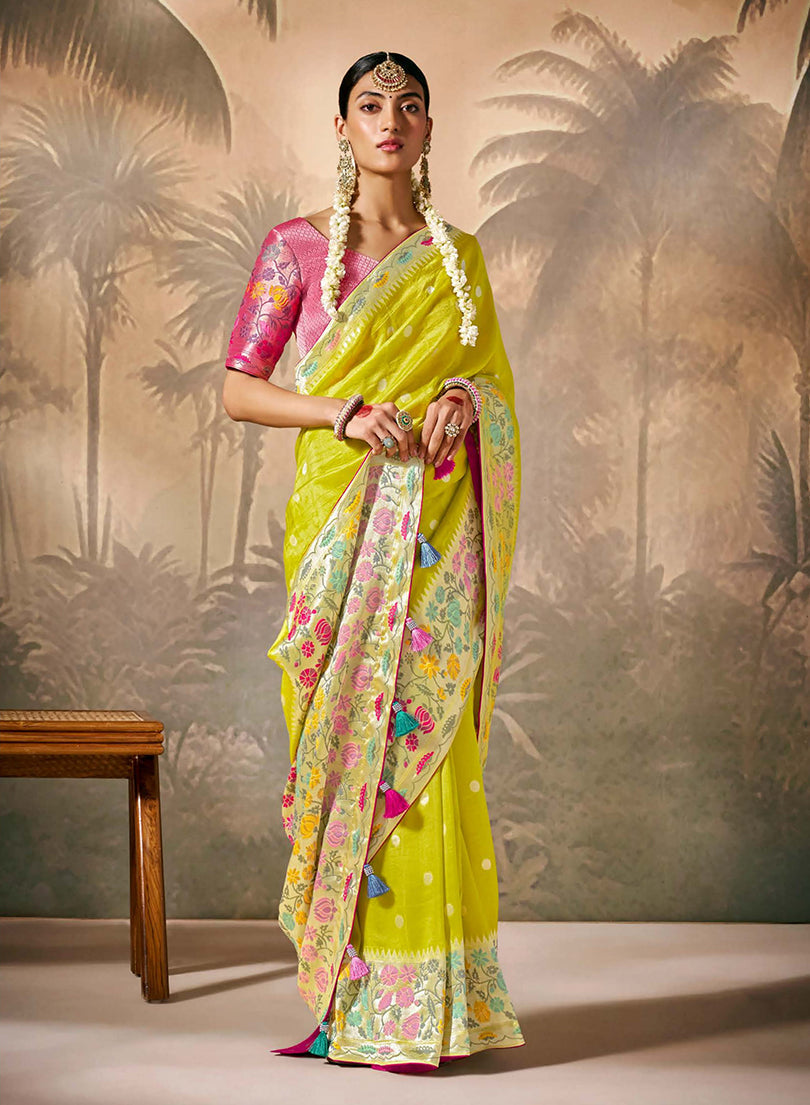 Monjolika Fashion Silk Floral Pattern Zari Work Pear Contemporary Saree - Distacart
