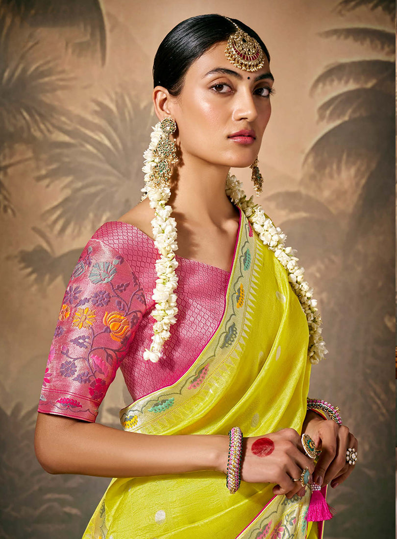 Monjolika Fashion Silk Floral Pattern Zari Work Pear Contemporary Saree - Distacart