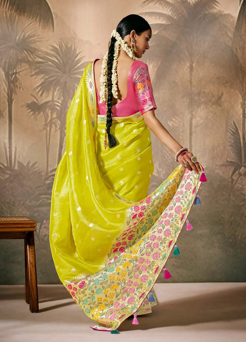 Monjolika Fashion Silk Floral Pattern Zari Work Pear Contemporary Saree - Distacart