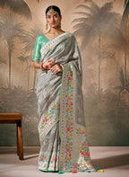 Monjolika Fashion Silk Floral Pattern Zari Work Grey Contemporary Saree - Distacart