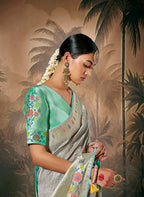 Monjolika Fashion Silk Floral Pattern Zari Work Grey Contemporary Saree - Distacart