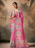 Monjolika Fashion Silk Floral Pattern Zari Work Pink Contemporary Saree