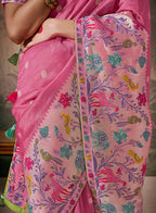Monjolika Fashion Silk Floral Pattern Zari Work Pink Contemporary Saree