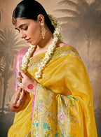 Monjolika Fashion Silk Floral Pattern Zari Work Mustard Contemporary Saree