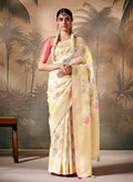 Monjolika Fashion Silk Floral Pattern Zari Work Cream Contemporary Saree