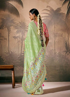 Monjolika Fashion Silk Floral Pattern Zari Work Light Green Contemporary Saree - Distacart