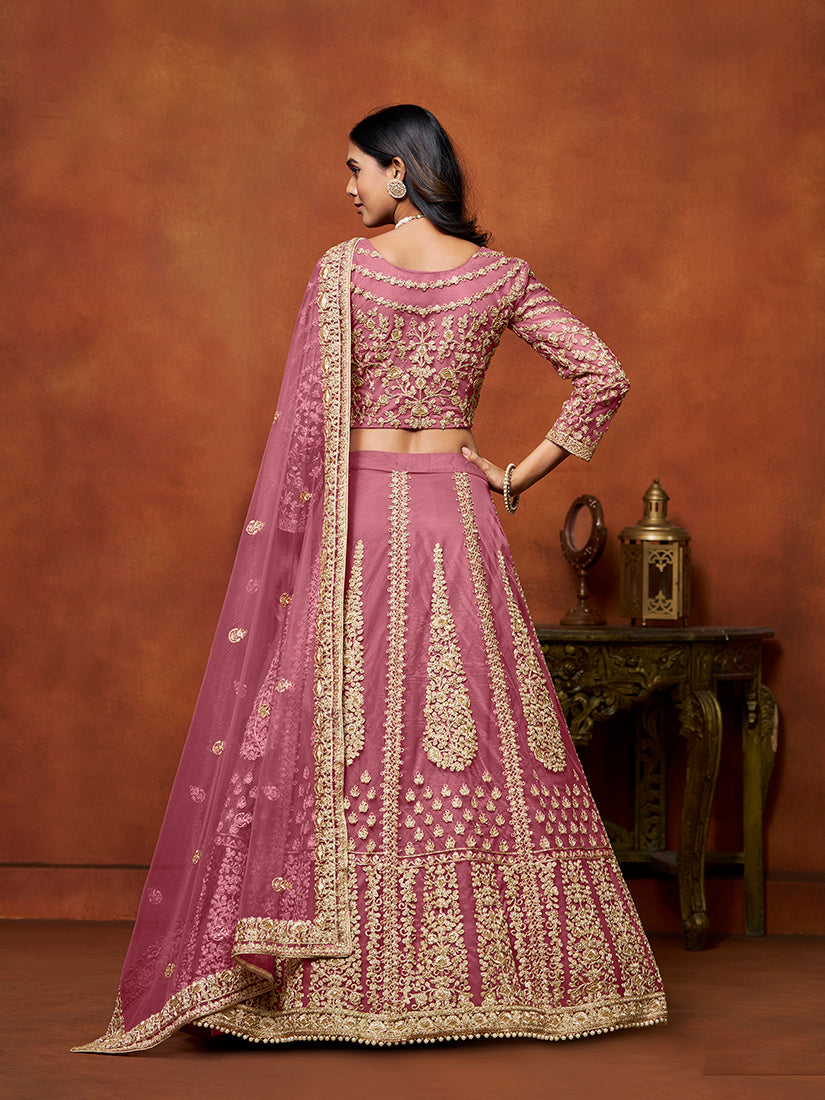 Monjolika Fashion Net Pink Embroidered Designer Lehenga Choli