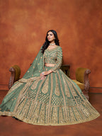 Monjolika Fashion Net Green Embroidered Designer Lehenga Choli