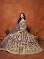 Monjolika Fashion Net Purple Embroidered Designer Lehenga Choli