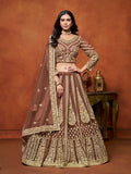 Monjolika Fashion Net Brown Embroidered Designer Lehenga Choli