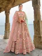 Monjolika Fashion Light Pink Silk Embroidered Sequins Thread And Zari Work Bridal Trendy Lehenga Choli