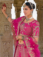 Monjolika Fashion Rani Pink Silk Embroidered Sequins Thread And Zari Work Bridal Trendy Lehenga Choli