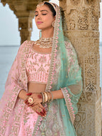 Monjolika Fashion Light Pink Silk Embroidered Sequins Thread And Zari Work Bridal Trendy Lehenga Choli