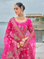 Monjolika Fashion Rani Pink Silk Embroidered Sequins Thread And Zari Work Bridal Trendy Lehenga Choli