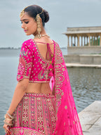 Monjolika Fashion Rani Pink Silk Embroidered Sequins Thread And Zari Work Bridal Trendy Lehenga Choli