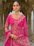 Monjolika Fashion Rani Pink Silk Embroidered Sequins Thread And Zari Work Bridal Trendy Lehenga Choli