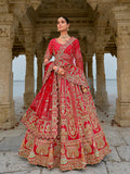 Monjolika Fashion Red Silk Embroidered Sequins Thread And Zari Work Bridal Trendy Lehenga Choli