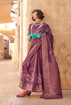 Monjolika Fashion Georgette Weaving Work Digital Print Burgundy Classic Saree - Distacart