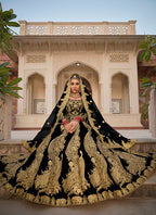 Monjolika Fashion Velvet Black Embroidered Stone Work Wedding Lehenga Choli