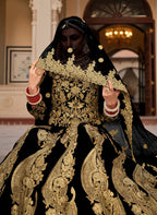 Monjolika Fashion Velvet Black Embroidered Stone Work Wedding Lehenga Choli