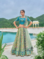 Monjolika Fashion Silk Blend Embroidered Sequins Sea Green And Turquoise Designer Lehenga Choli