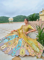 Monjolika Fashion Silk Blend Embroidered Sequins Multi Colour Designer Lehenga Choli