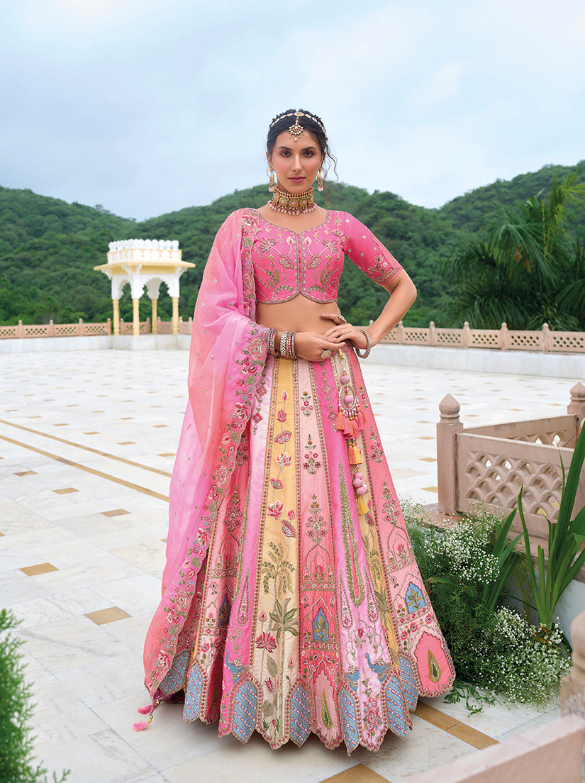 Monjolika Fashion Silk Blend Embroidered Sequins Pink Designer Lehenga Choli