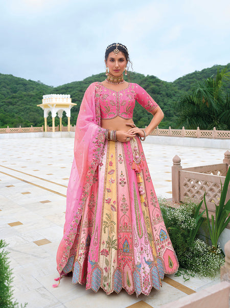 Monjolika Fashion Silk Blend Embroidered Sequins Pink Designer Lehenga Choli