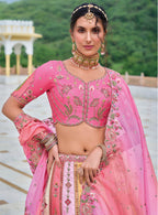 Monjolika Fashion Silk Blend Embroidered Sequins Pink Designer Lehenga Choli