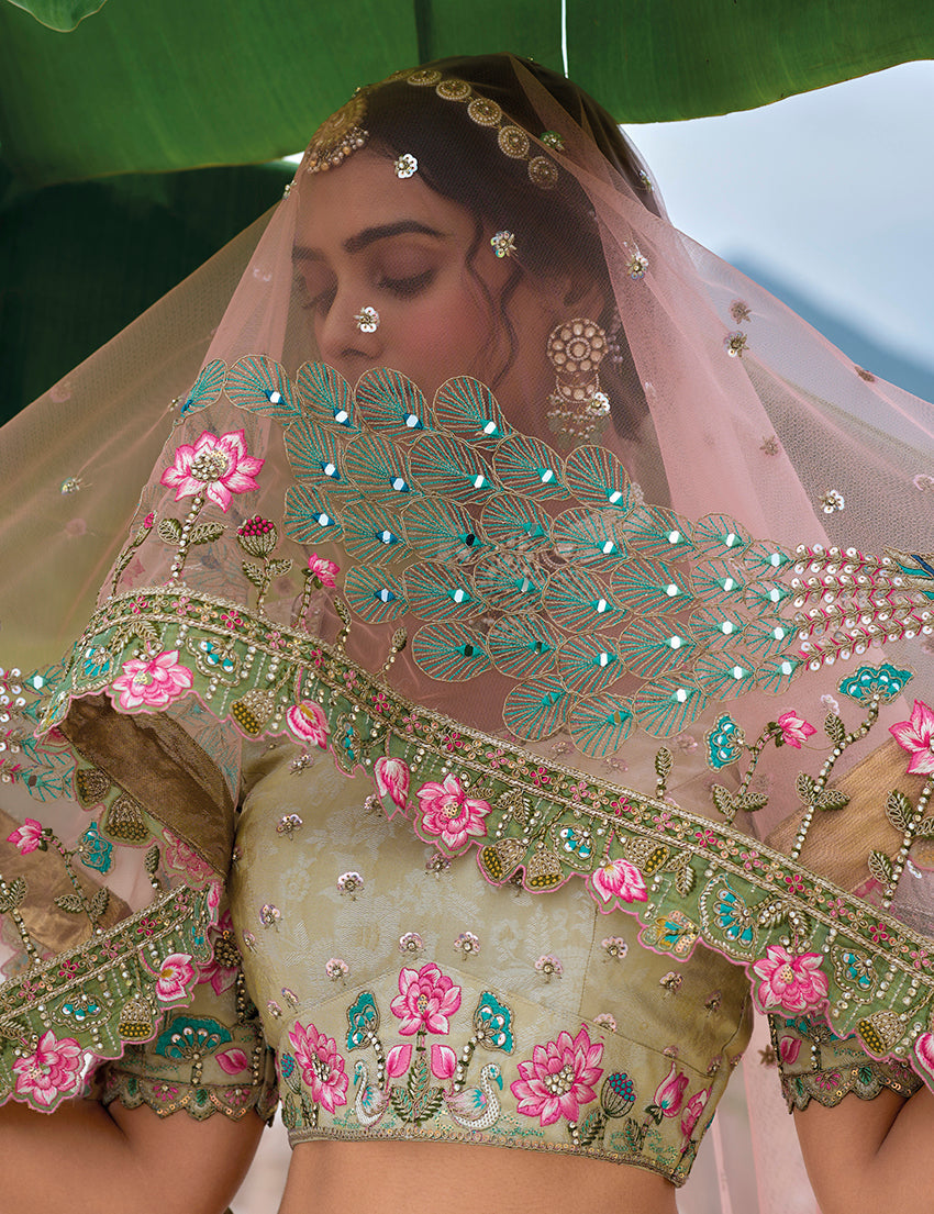 Monjolika Fashion Silk Blend Embroidered Sequins Multi Colour Designer Lehenga Choli