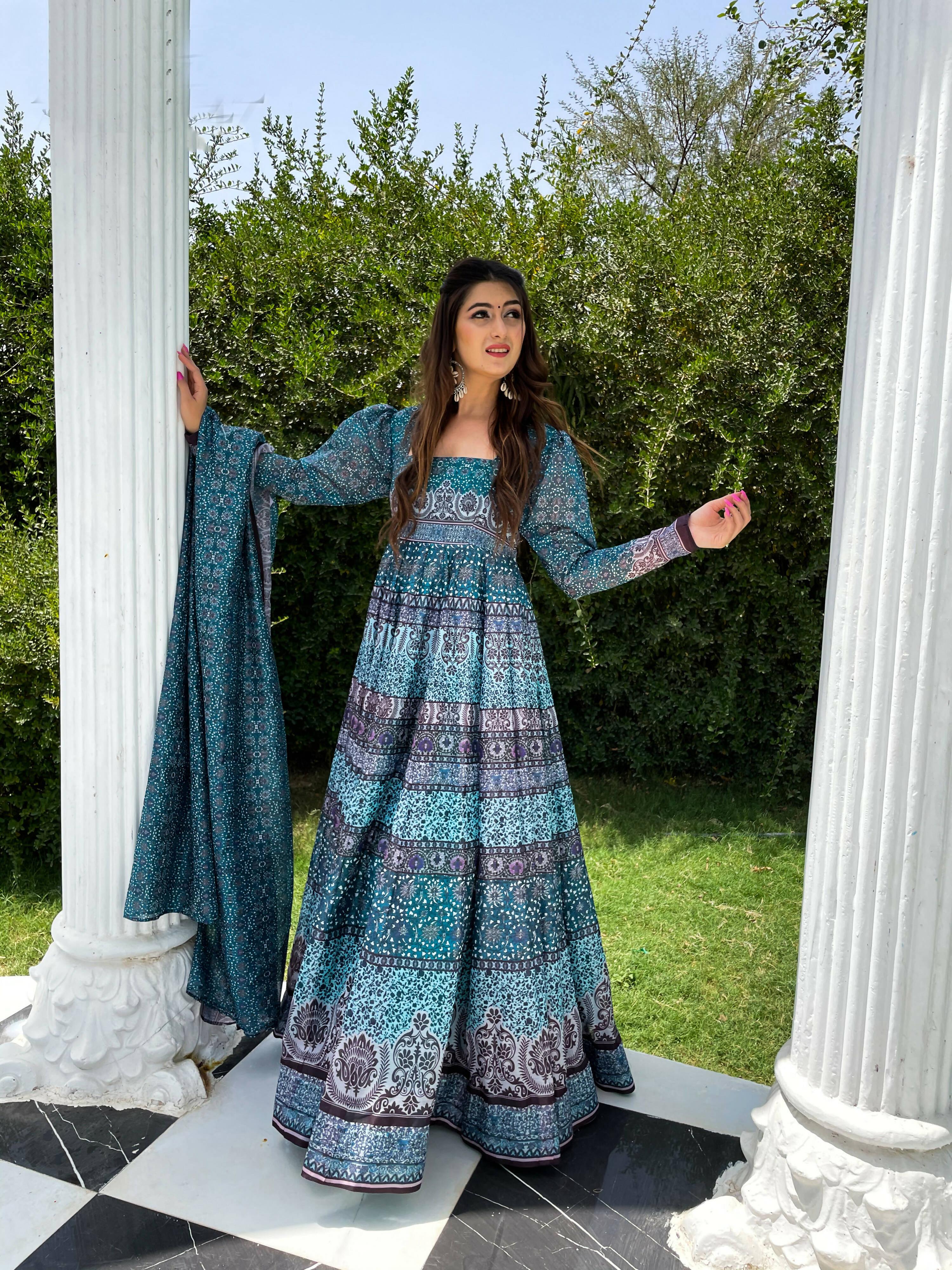 Partywear Designer Skyblue Chanderi Suit - Anbazaar - Distacart