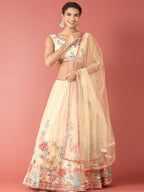 House of Panchhi Cream Net Multi colour Thread & Sequinse Work Lehenga & Blouse, Dupatta